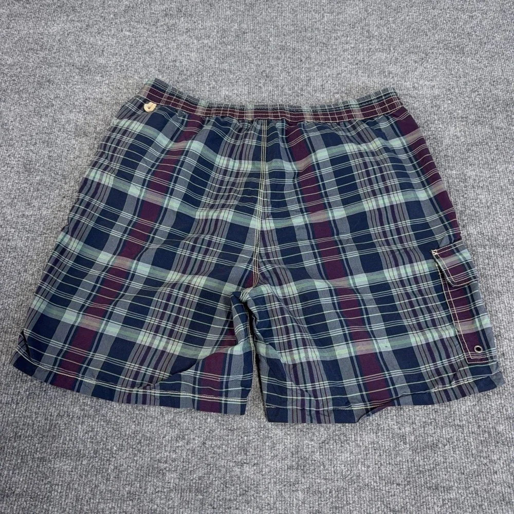 Vintage Polo Ralph Lauren Swim Trunks Mens Large Navy Blue Plaid Beach Swimwear